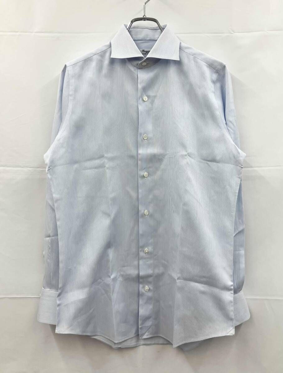 Finamore フィナモレ 長袖シャツ 綿 イタリア製 サイズ38 ライトブルー 通年