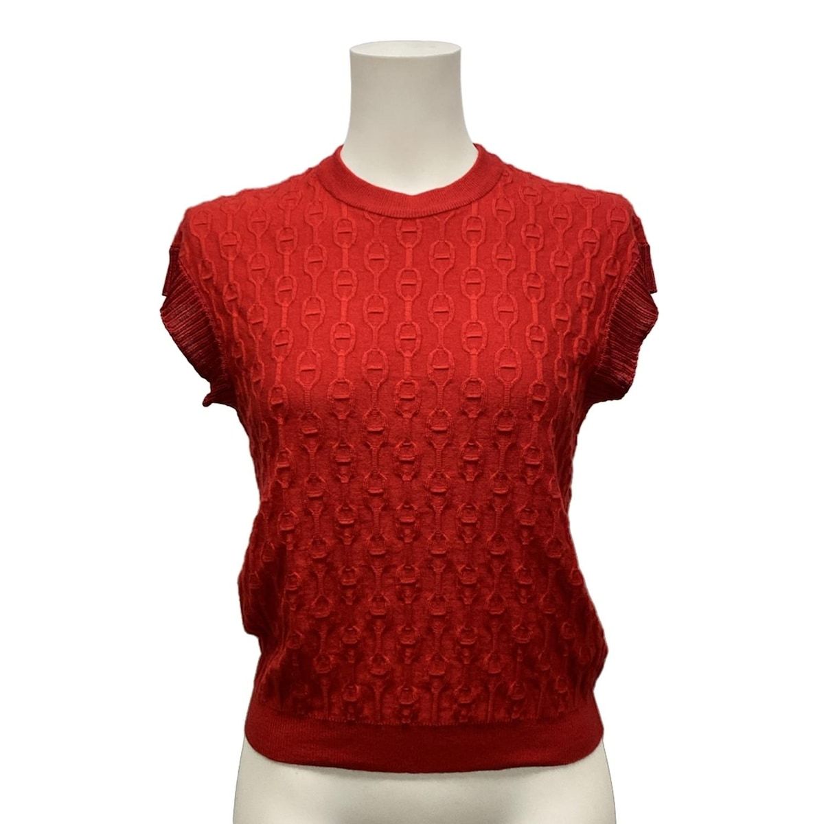【 人気カラー 】 エルメス　ノースリーブ　トップス　ニットタンクトップ　赤 HERMES(エルメス) ノースリーブセーター サイズ34 S レディース美品