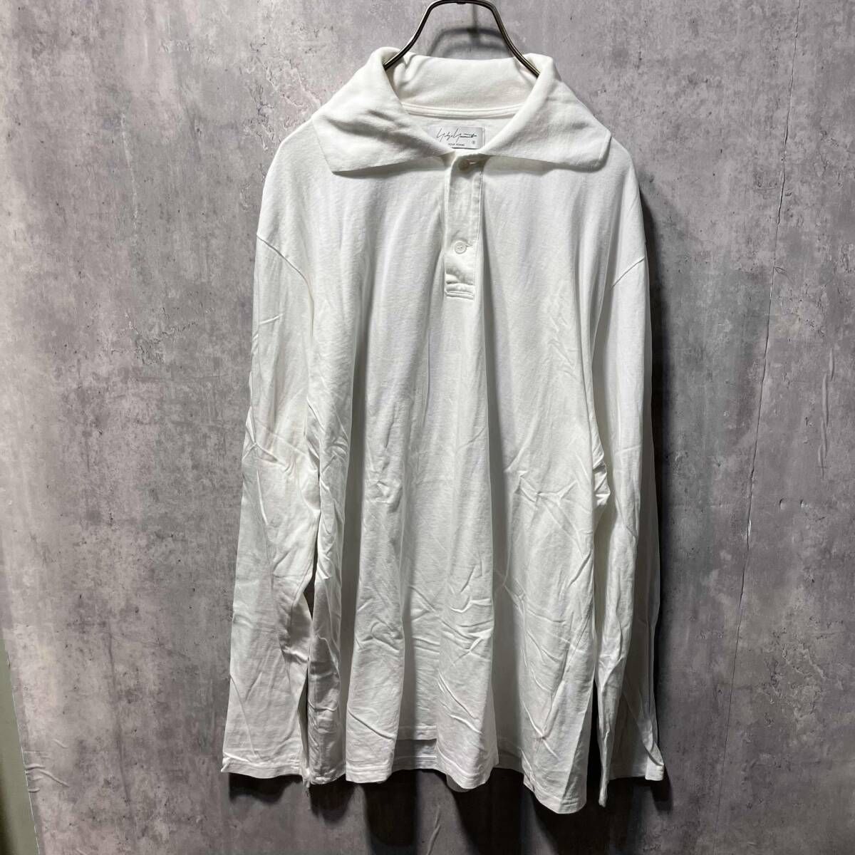 24 ss YOHJI POUR HOMME ホワイト無地コットンポロシャツ サイズ3 ヨウジヤマモトプールオム