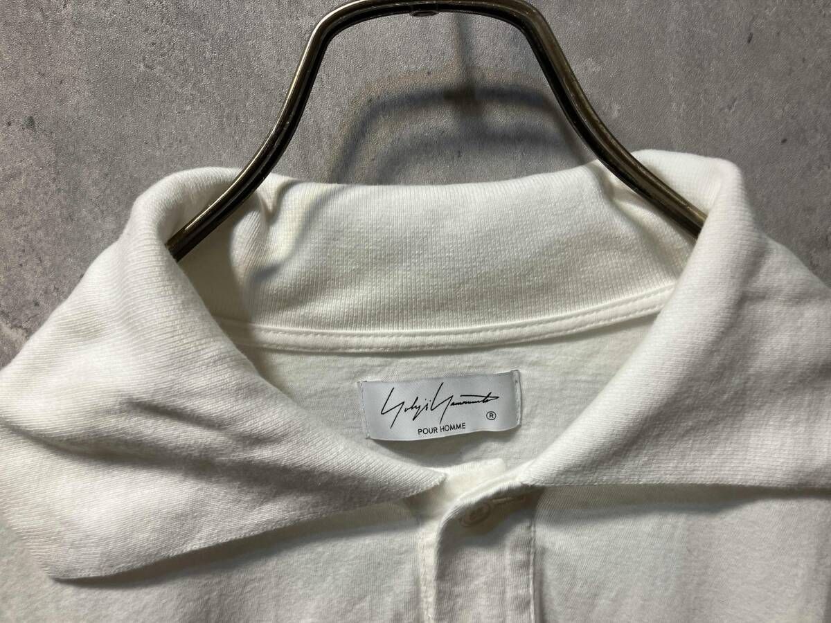 24 ss YOHJI POUR HOMME ホワイト無地コットンポロシャツ サイズ3 ヨウジヤマモトプールオム ポロシャツ トップス メンズ