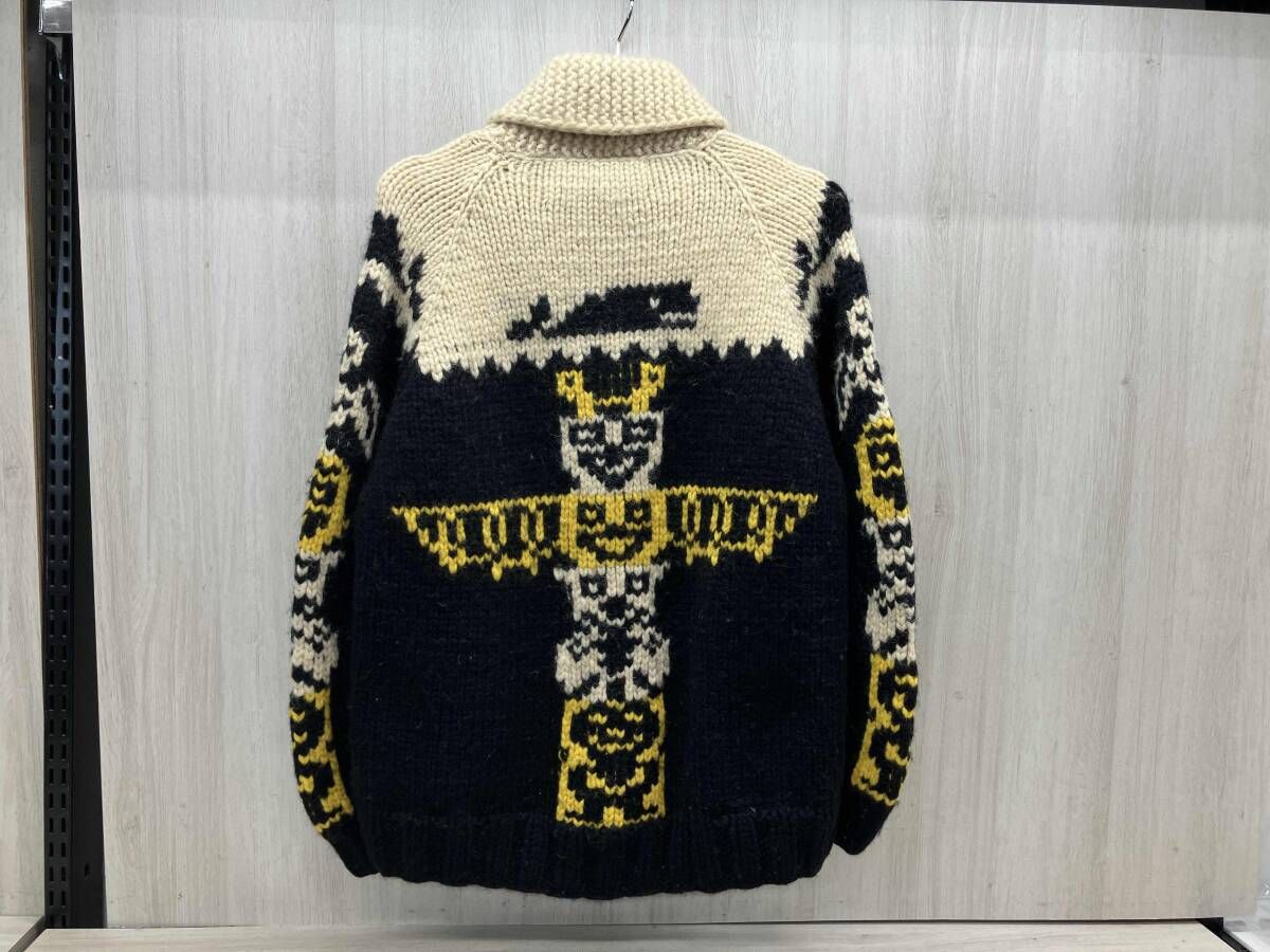 冬 SWEATER カナディアン セーター カウチン カーディガン トーテムポール ウール ニット 40 ブラック系