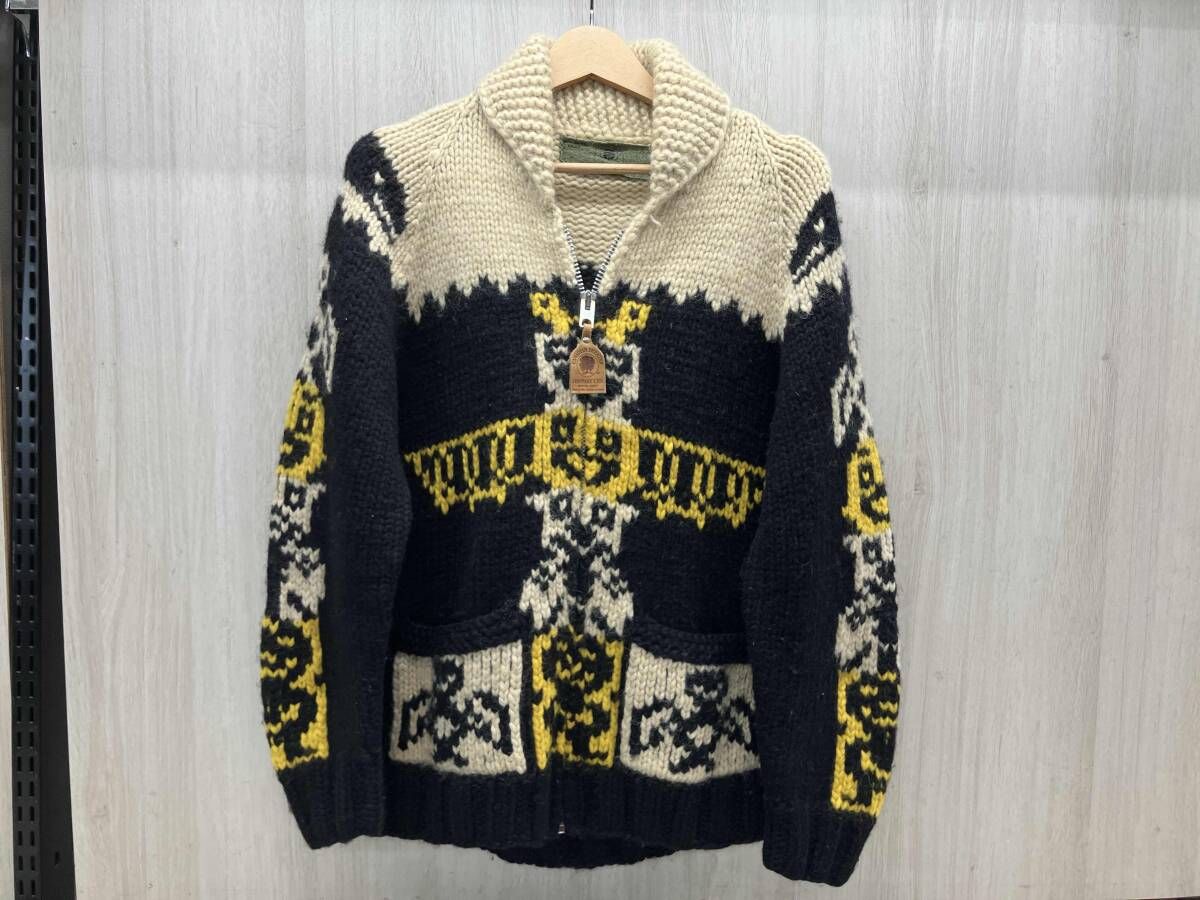 冬 SWEATER カナディアン セーター カウチン カーディガン トーテムポール ウール ニット 40 ブラック系