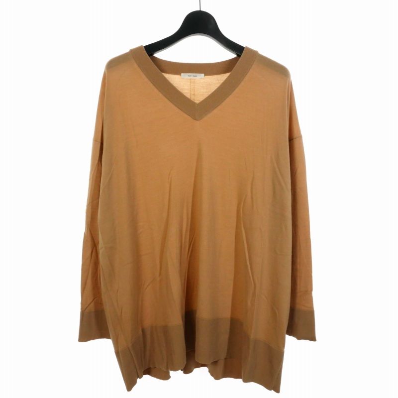 ザロウ THE ROW Vネック ニットワンピース ウール 無地 XS ベージュ