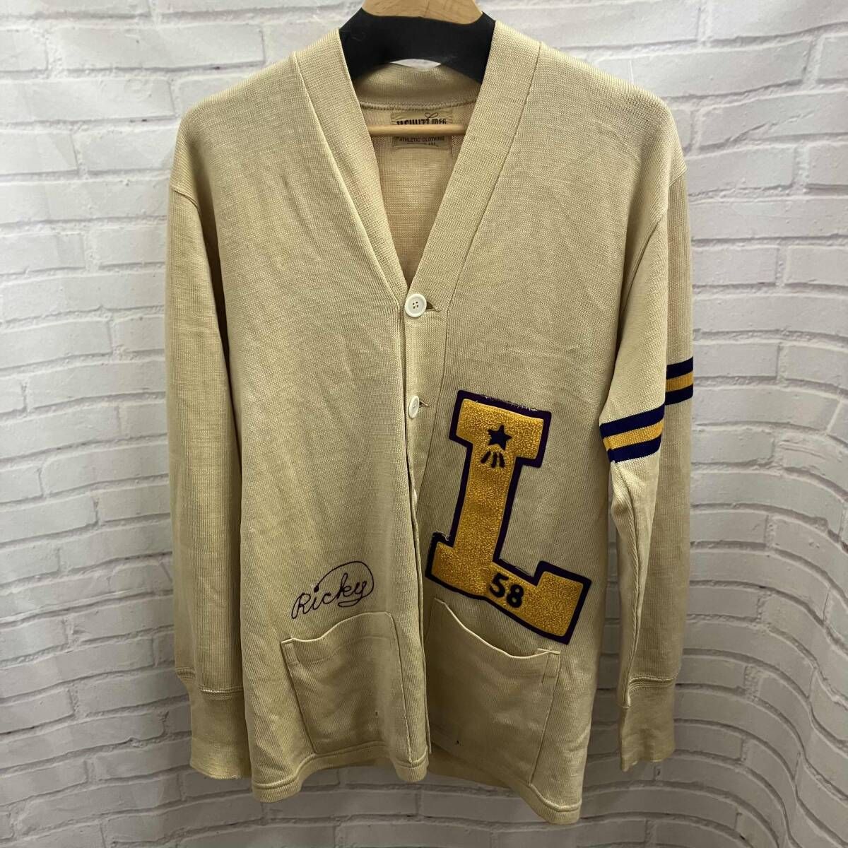 hewitt mfg ヒューイットエムエフジー 50 s レタードカーディガン 古着 カーディガン ベージュ