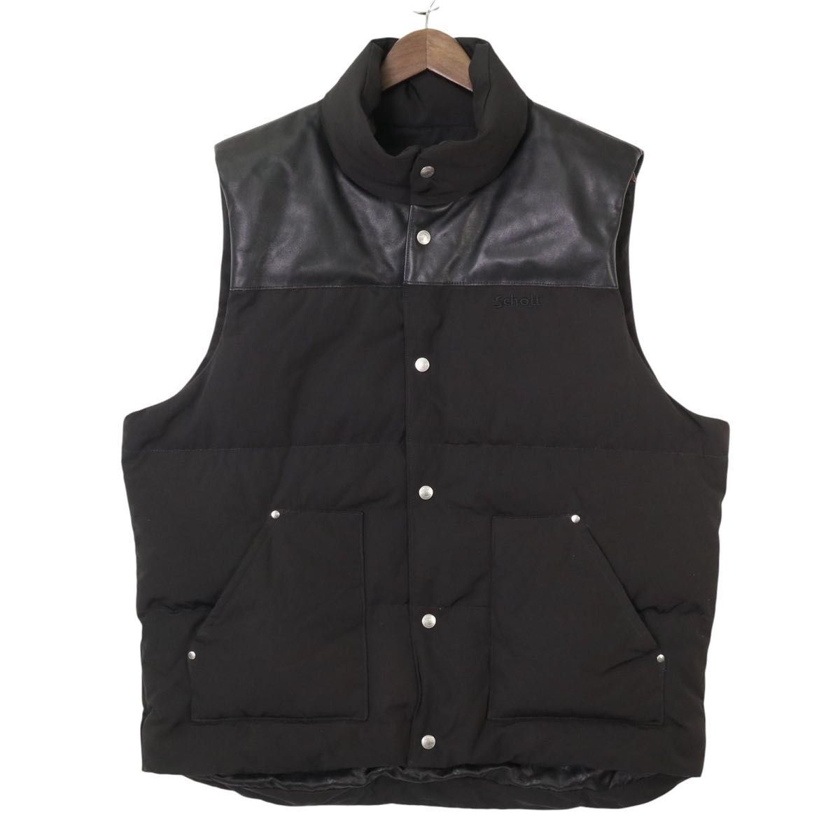 人気】Schott NY ショット レザー切り替え ダウンベスト XL メンズ 黒