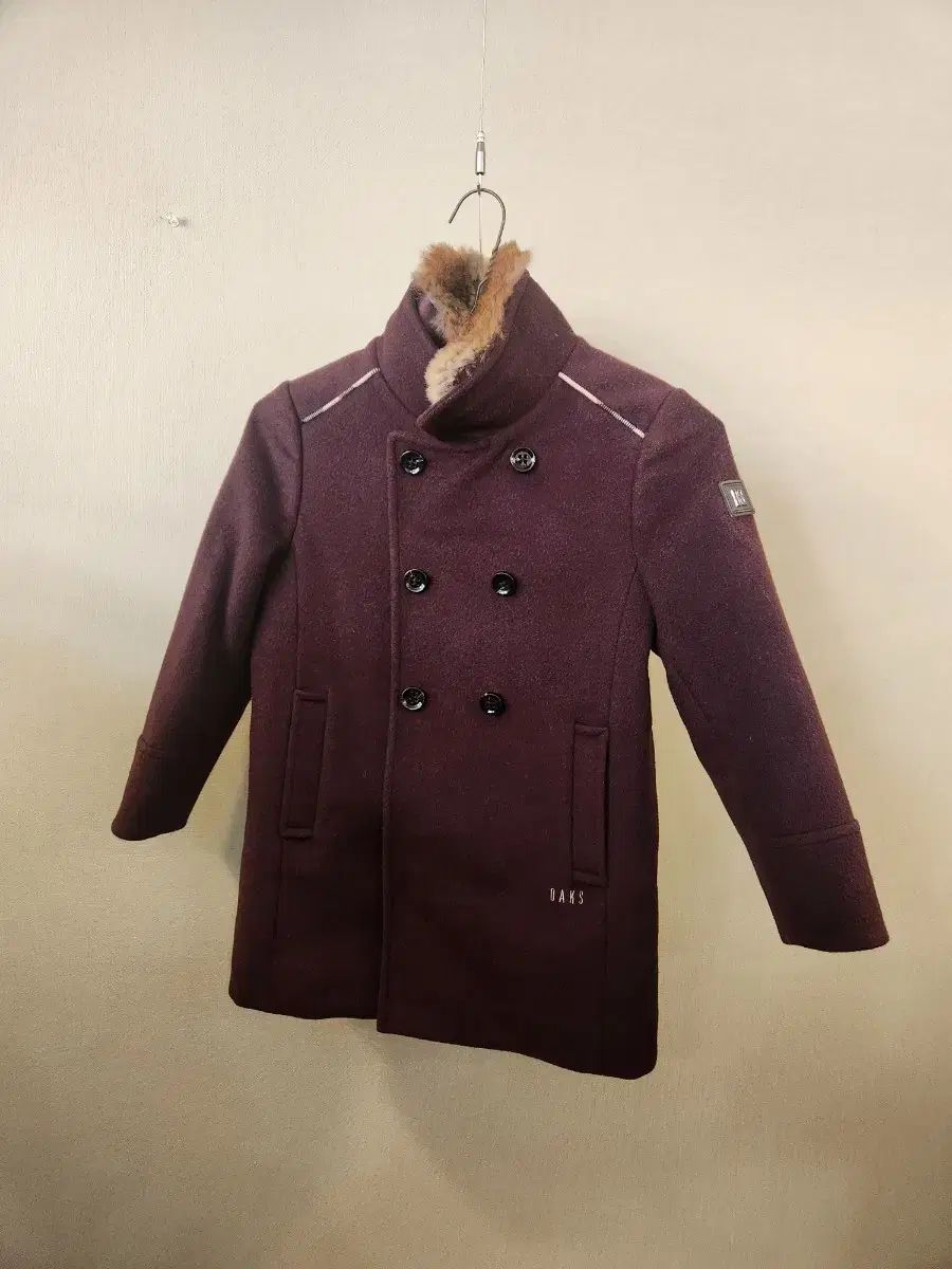 セール，最新作 DAKS Little(ダックスキッズ) 120 7y ファー カラ ダブル コート バーガンディ ウール73% カシミア14% その他