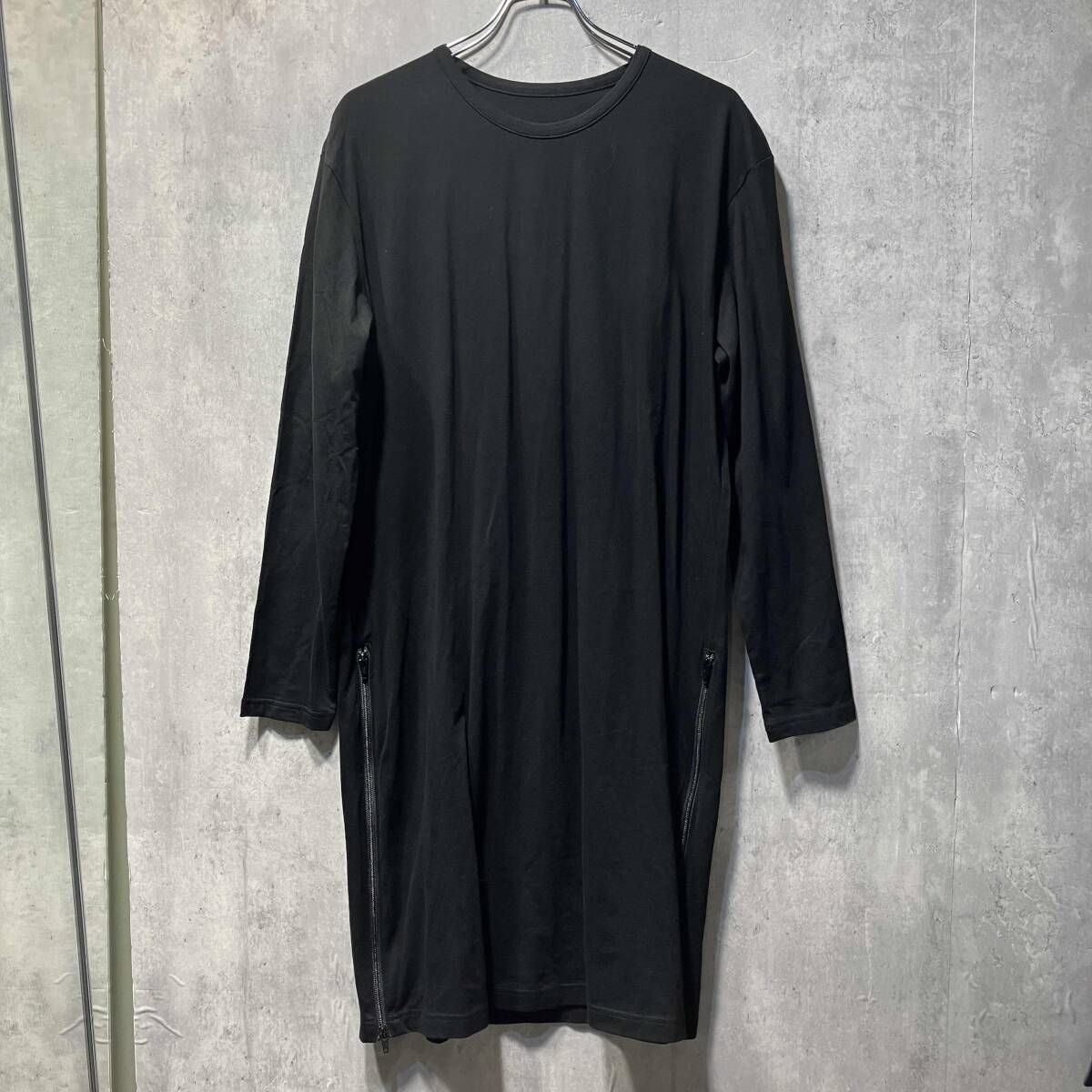 GROUND Y side zip over size cut and sewn black long sleeve tee GE