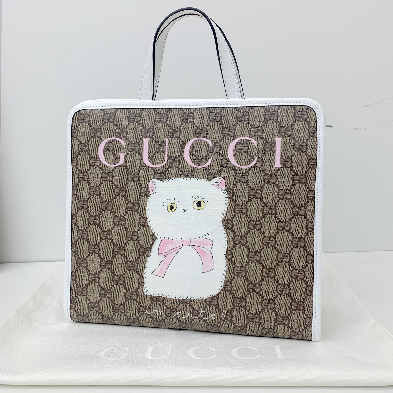 未使用 GUCCI グッチ トートバッグ ネコ GG スプリーム キャンバス 