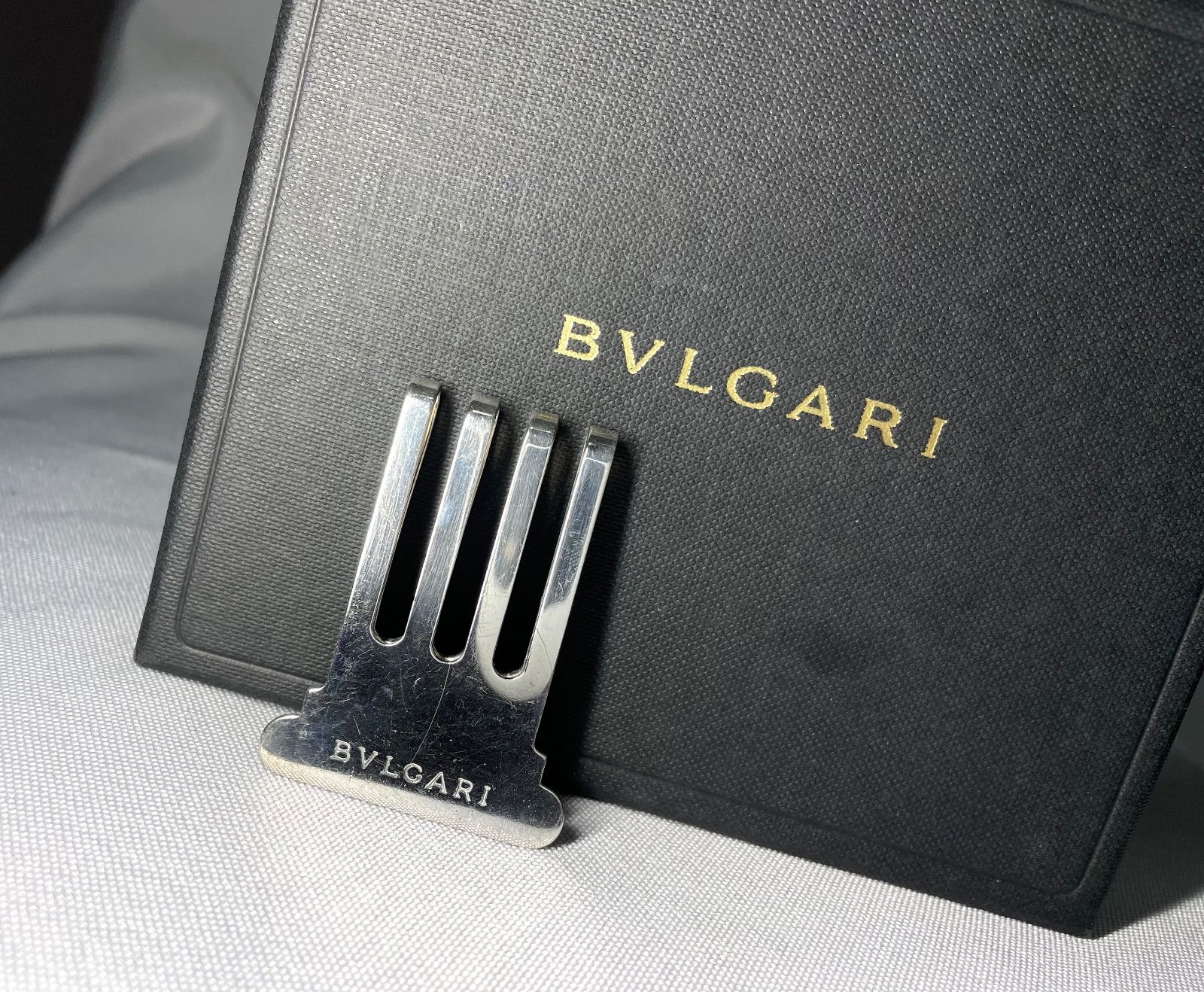 BVLGARI ブルガリ ブランドロゴ文字 スターリングシルバー マネークリップ 財布 ウォレット カードケース SV 925 箱あり