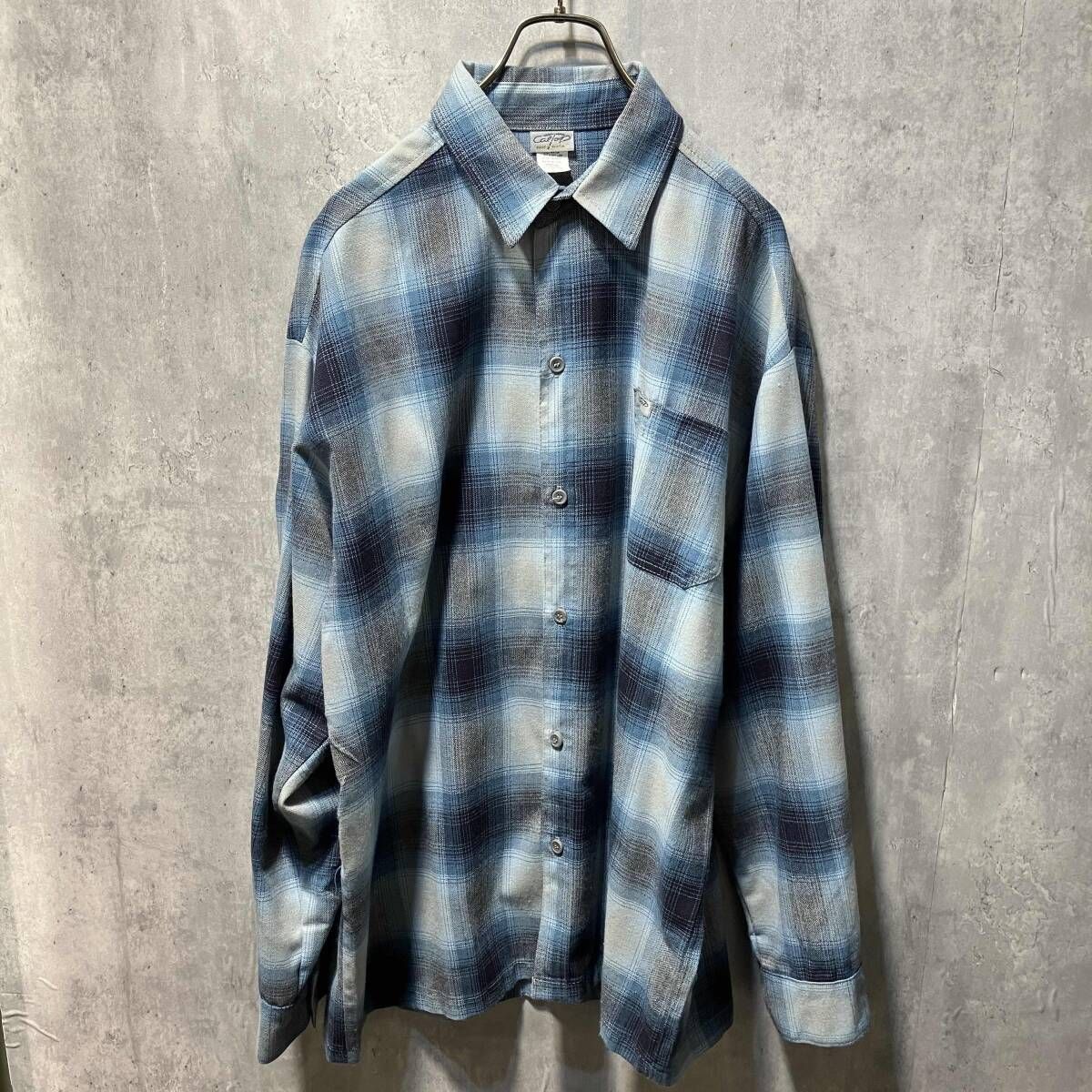 caltop 長袖Tシャツ オンブレチェックシャツ Lサイズ ブルー 2000 キャルトップ