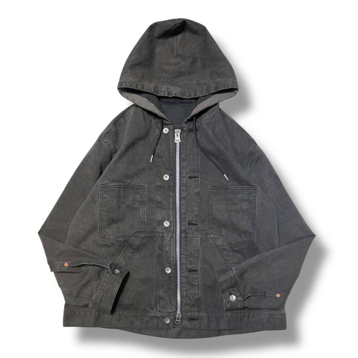 25ss sacai デニムジップフードジャケット サイズ1 グレー系 サカイ 25-03646M 
