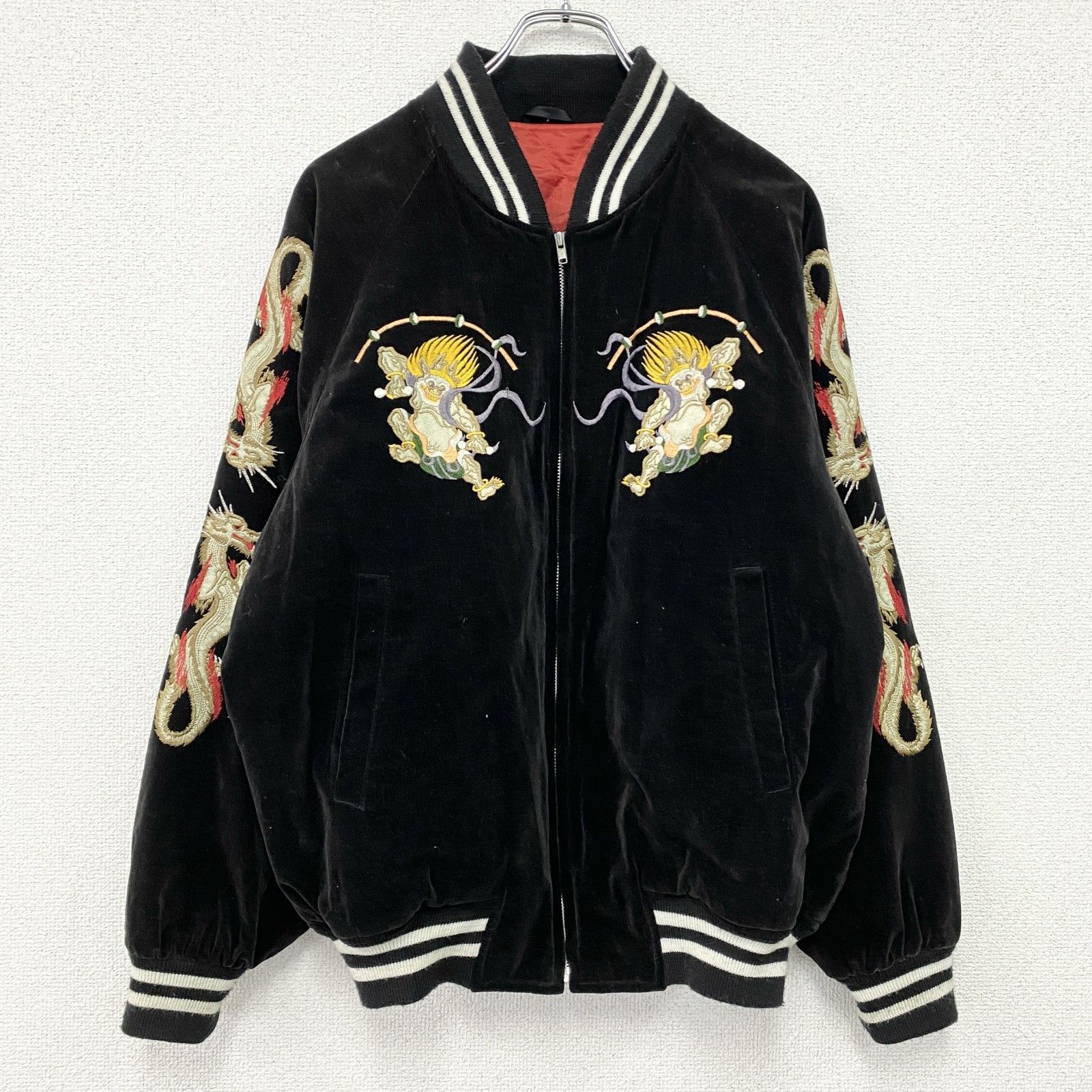 古着 used 風神 雷神 スカジャン 黒 ブラック - メルカリ