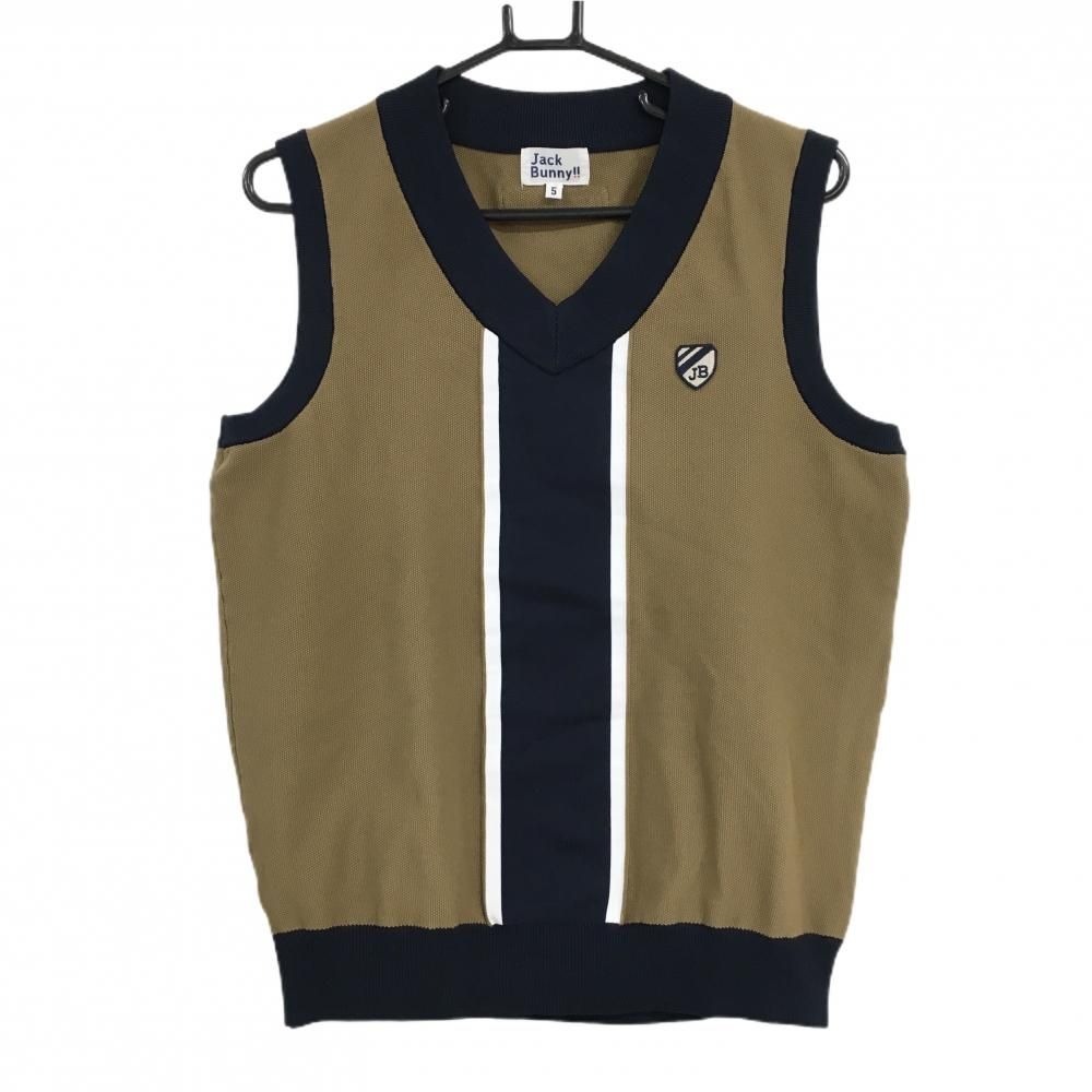 【新品未使用】Jack Bunny!! ジャックバニー　ベスト サイズ5 ゴルフ 超美品】ジャックバニー ニットベスト ブラウン×ネイビー フロント