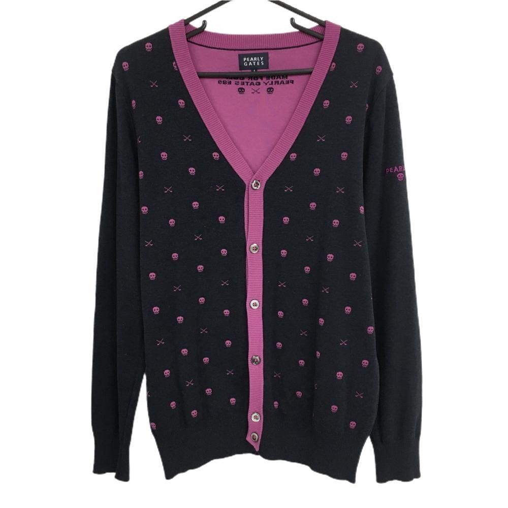 美品】パーリーゲイツ ニットカーディガン ダーックネイビー×ピンク 美品】パーリーゲイツ ニットカーディガン ダーックネイビー×ピンク
