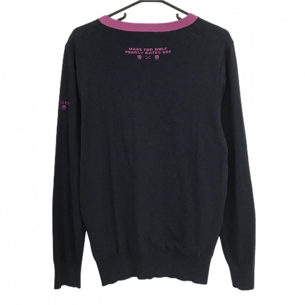 美品】パーリーゲイツ ニットカーディガン ダーックネイビー×ピンク