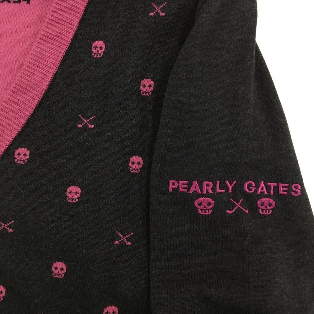 美品】パーリーゲイツ ニットカーディガン ダーックネイビー×ピンク