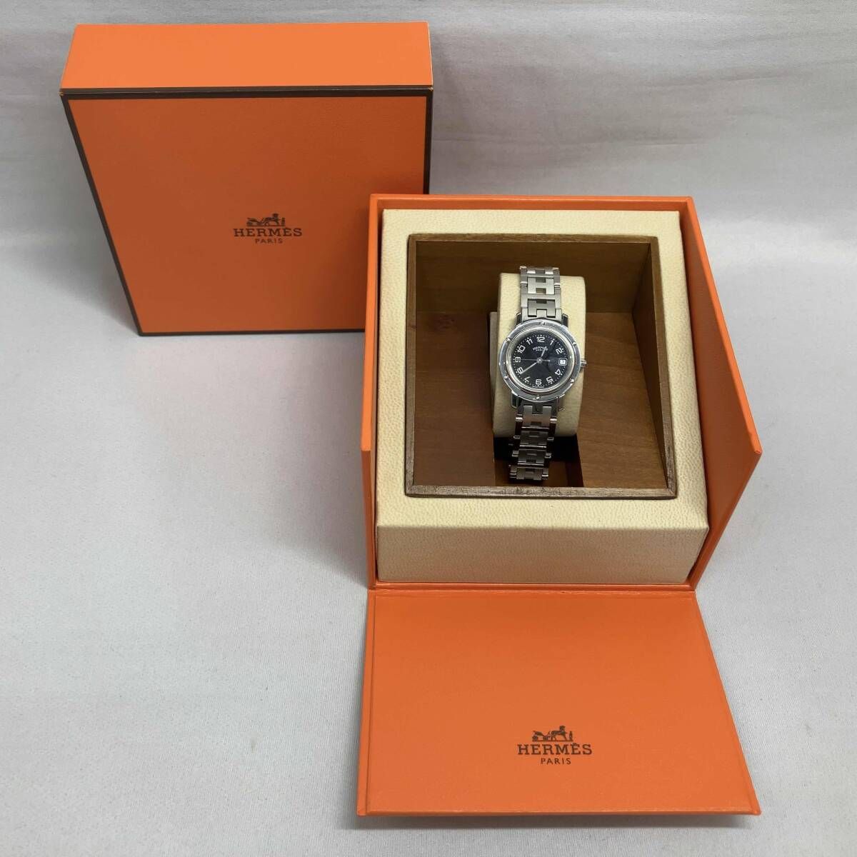箱有・新品仕上げ済】 HERMES CL4.210 クリッパー ブラック文字盤