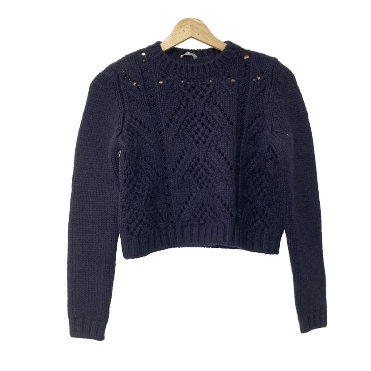 ミュウミュウ　ニット セーター サイズ36 長袖 miumiu(ミュウミュウ) 長袖セーター サイズ36 S レディース - ネイビー