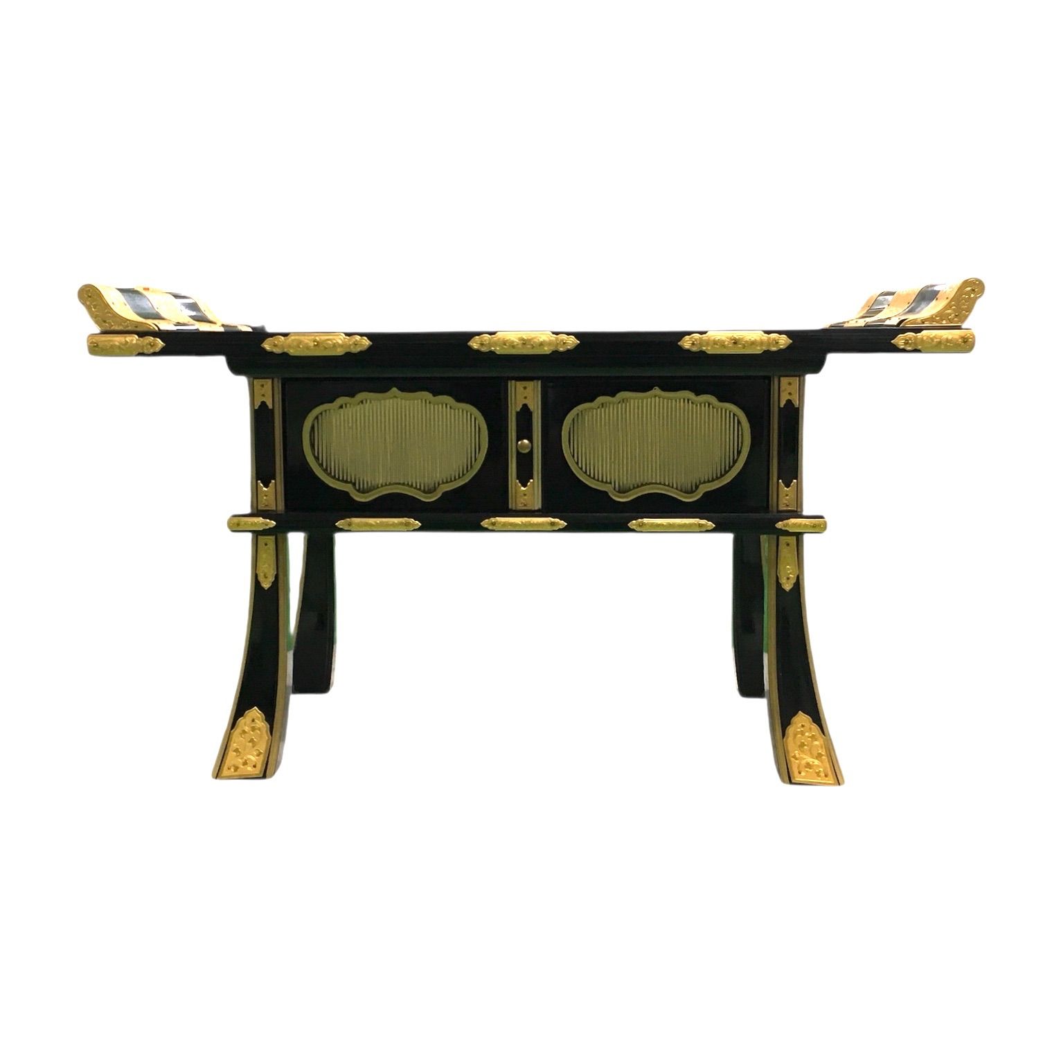 経机 黒面金 20号 引き出し付き 三方木瓜 金具打ち 仏具