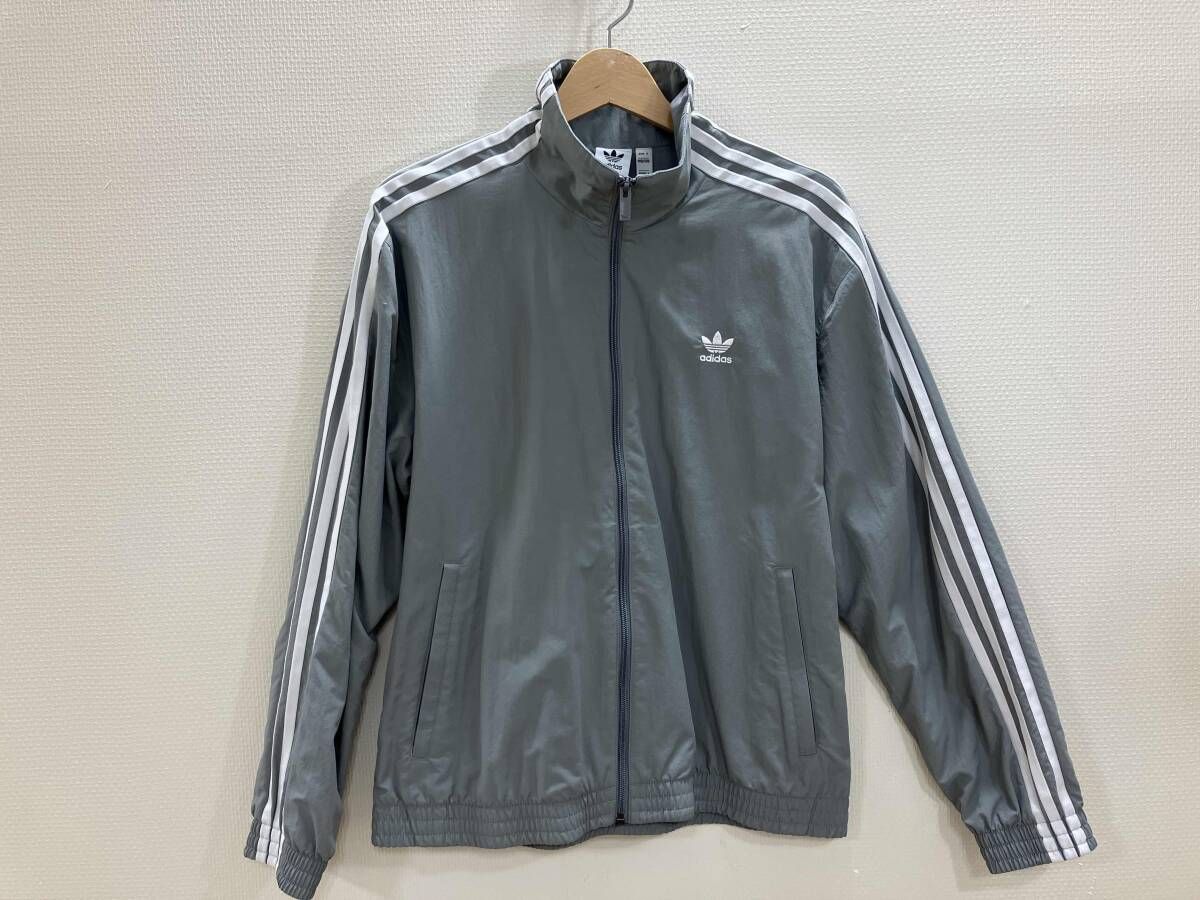 adidas アディダス ナイロンアウター スタンド襟ジップアップジャケット ジップアップアウター ナイロン グレー 2XL 秋