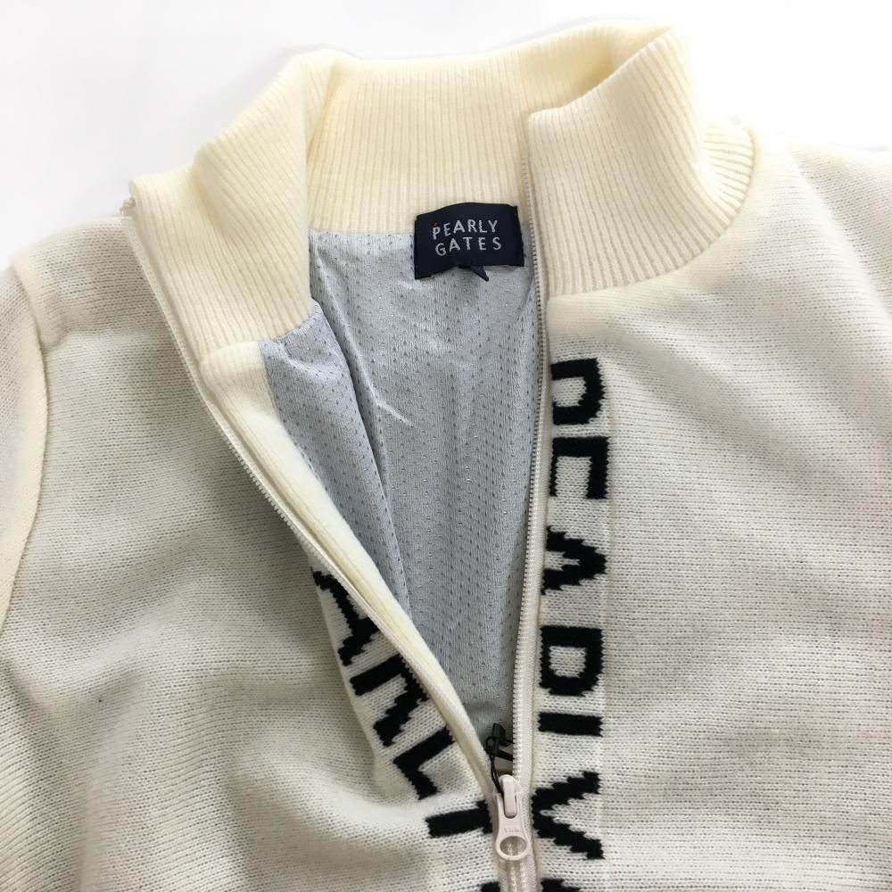 新品】パーリーゲイツ ニットジャケット 白×黒 ジップロゴライン 裏地