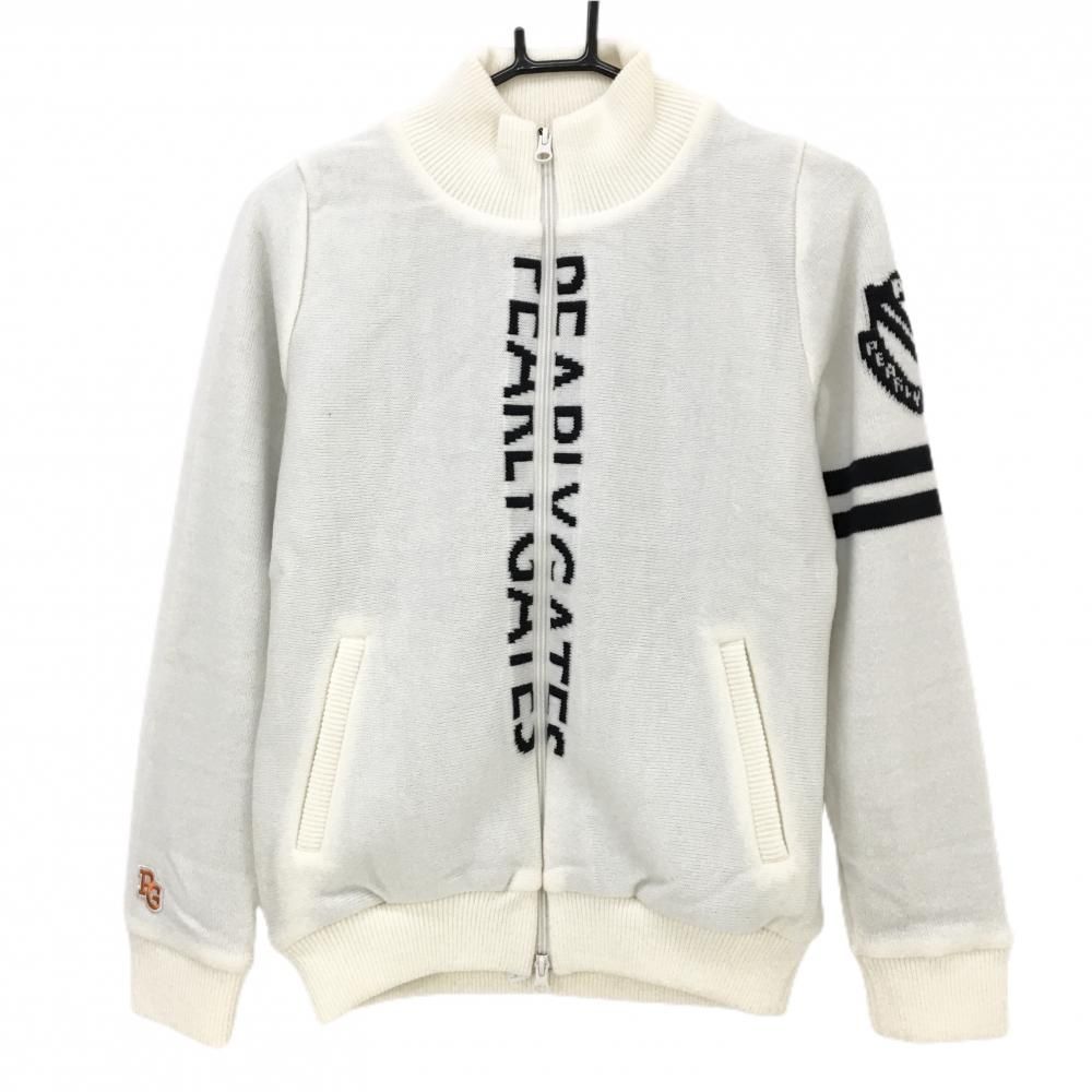パーリーゲイツニットジャケット 新品】パーリーゲイツ ニットジャケット 白×黒 ジップロゴライン 裏地