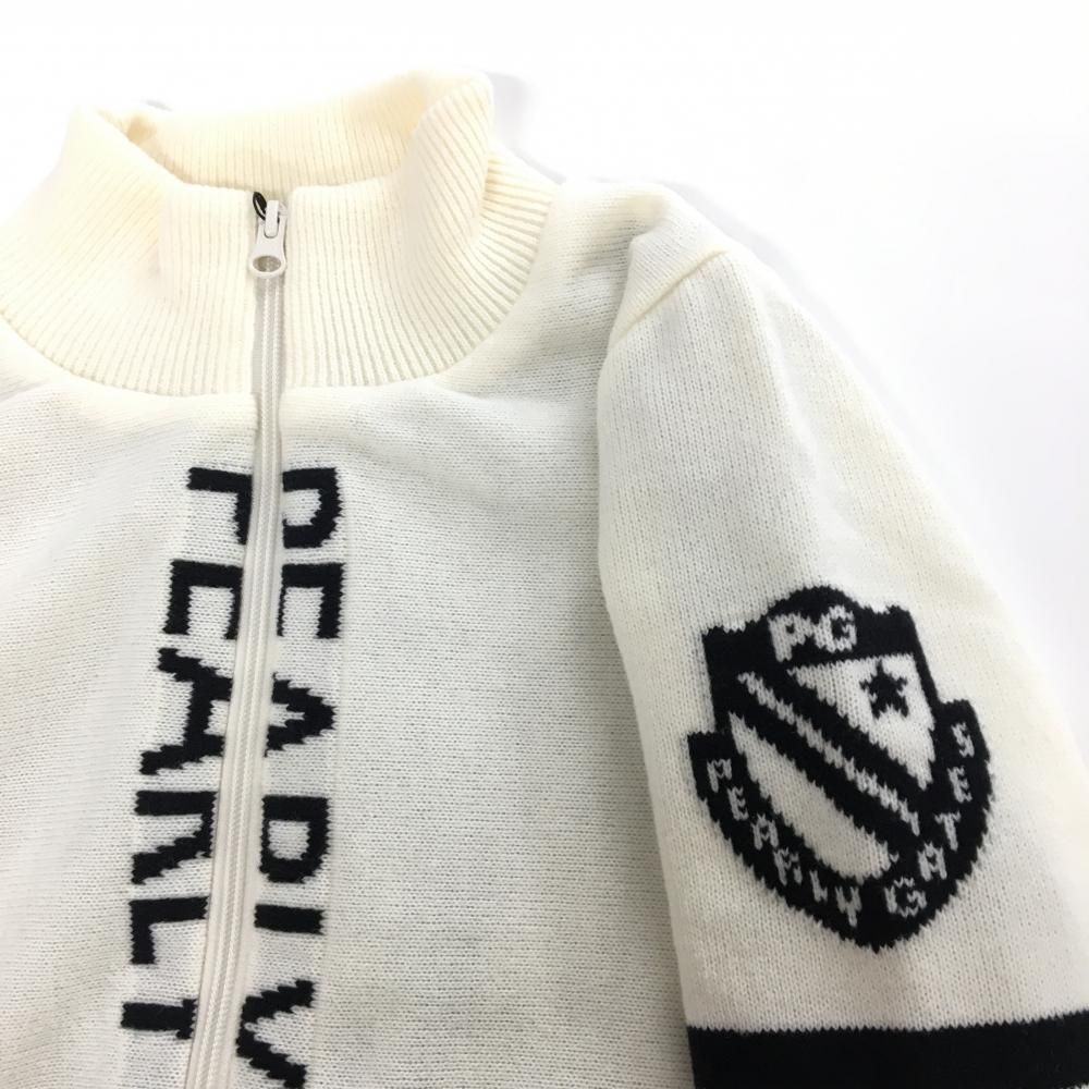 Pearly Gates パーリーゲイツ　デカロゴ　ニット　ジャケット　ホワイト 新品】パーリーゲイツ ニットジャケット 白×黒 ジップロゴライン 裏地
