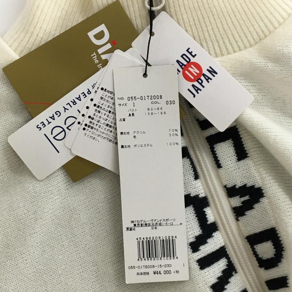 新品】パーリーゲイツ ニットジャケット 白×黒 ジップロゴライン 裏地