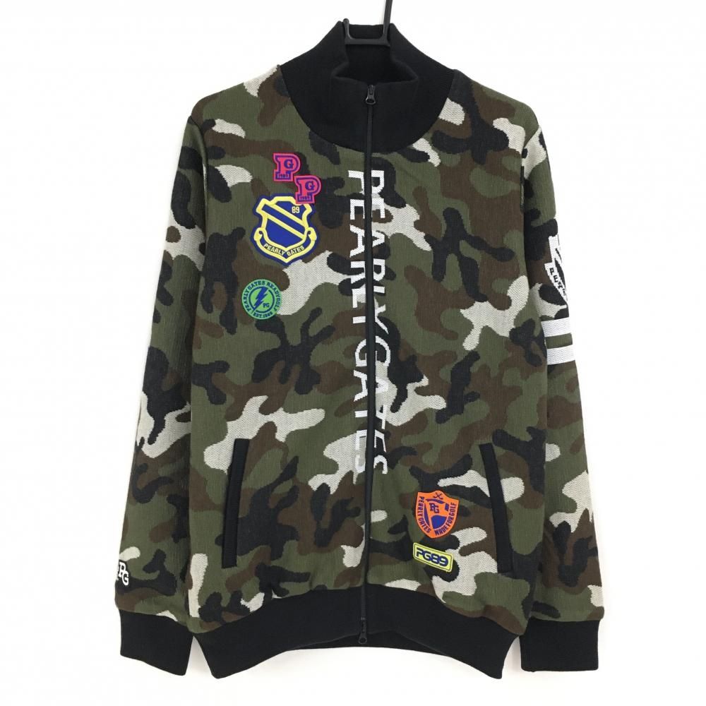 【新品】パーリーゲイツ ニットジャケット グリーン系×黒×ブラウン カモフラ 迷彩 裏地付き  メンズ XL ゴルフウェア PEARLY GATES