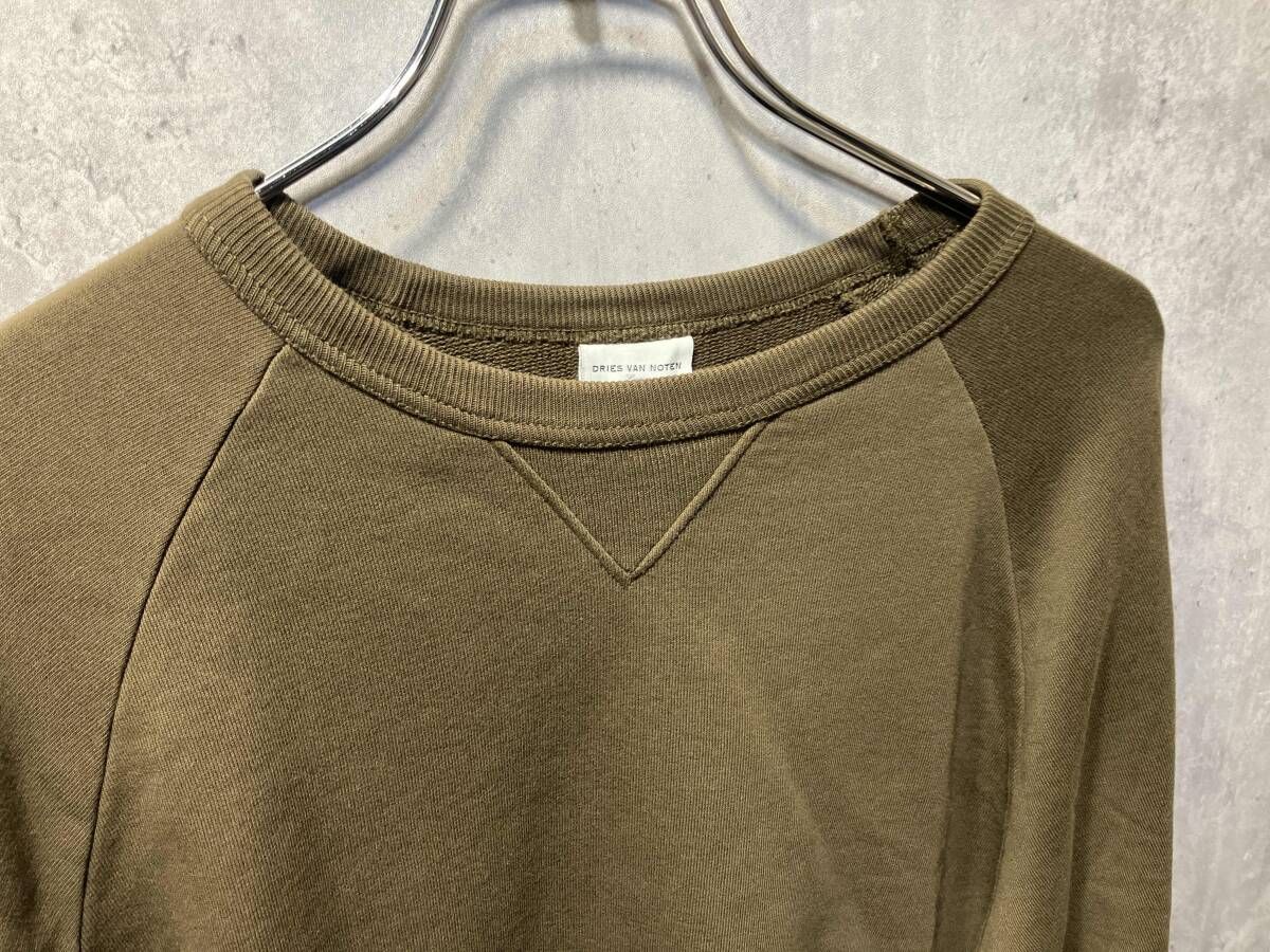 DRIES VAN NOTEN／sweat Vガゼットラグランスウェット サイズL カーキ