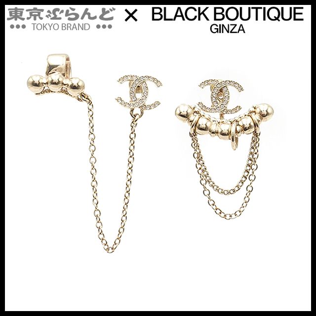 シャネル CHANEL ダングル ピアス ゴールド メタル ラインストーン イヤーカフ ココマーク I 22 C レディース