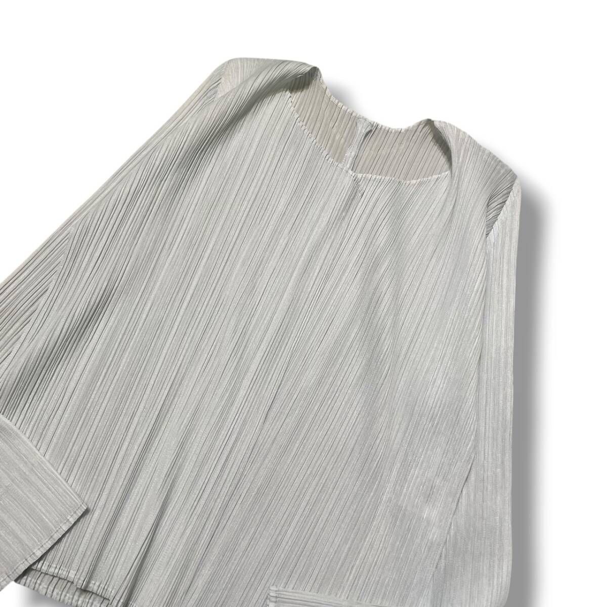 17ss PLEATS PLEASE プリーツノーカラージャケット ホワイト サイズ3