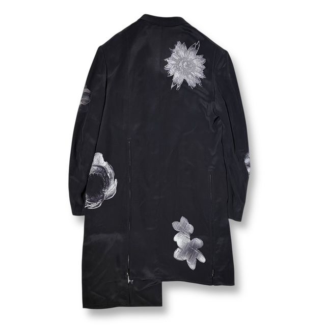 25 SS YOHJI POUR HOMME WHITE FLOWER PRINT SLIT JACKET サイズ2 ブラック HP-J 63-820-1-02 ヨウジヤマモトプールオム