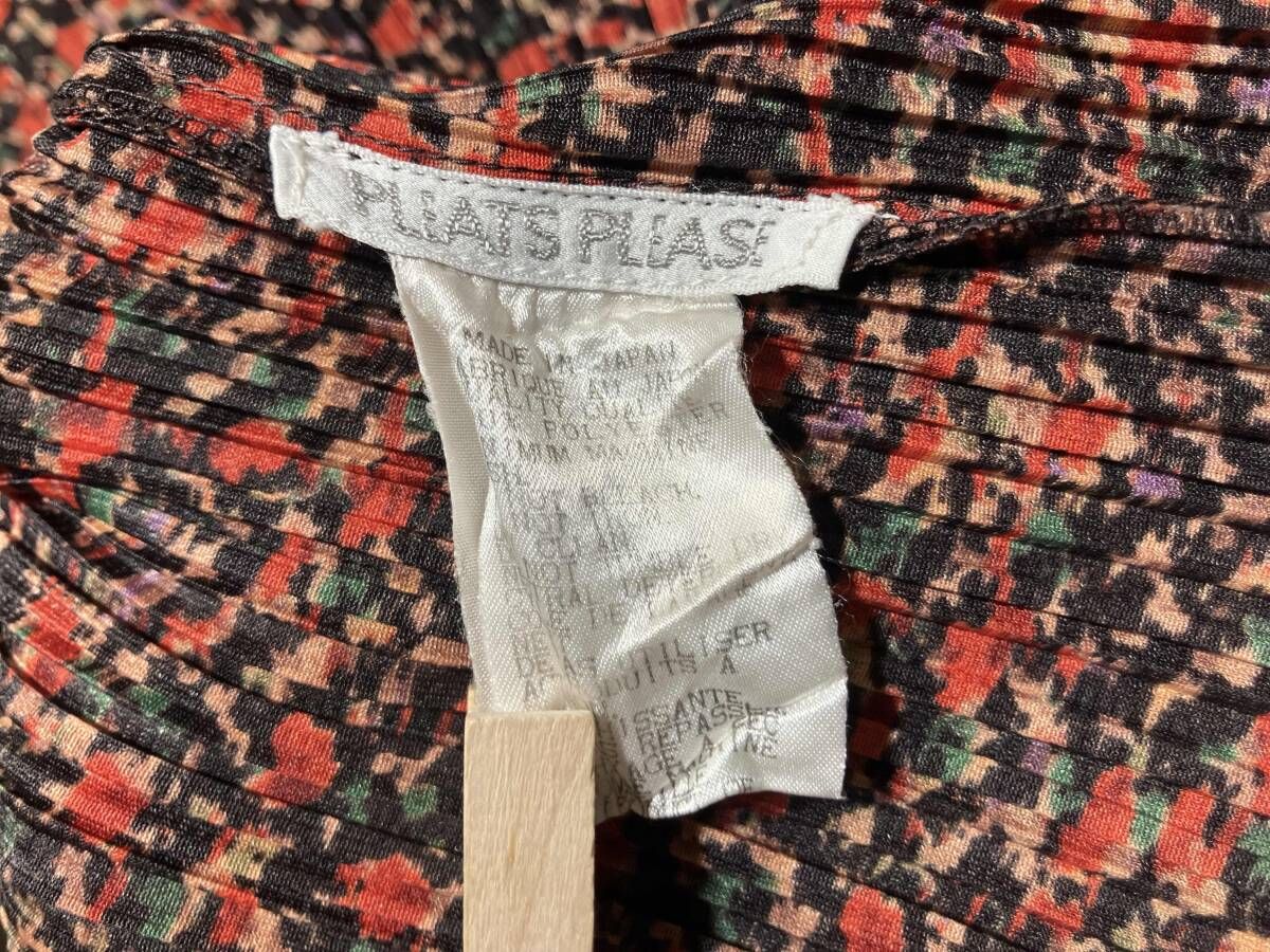 PLEATS PLEASE 総柄プリーツカットソー 長袖Tシャツ レッド PP74-JK704