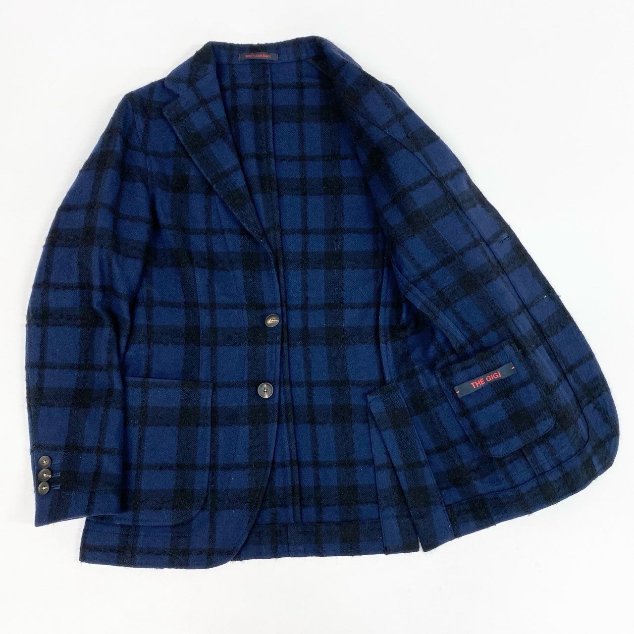 THE GIGI ANGIE コットンリネンジャケット　チェック　ネイビー　46 7L5【美品】THE GIGI ザジジ ANGIE MI テーラードジャケット シングル
