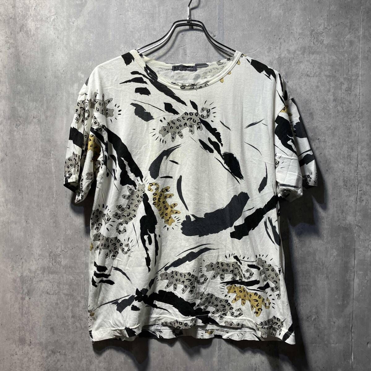 イッセイミヤケ　シャツ 80s ISSEY MIYAKE MEN leopard print T-shirt sizeM 豹プリントTシャツ