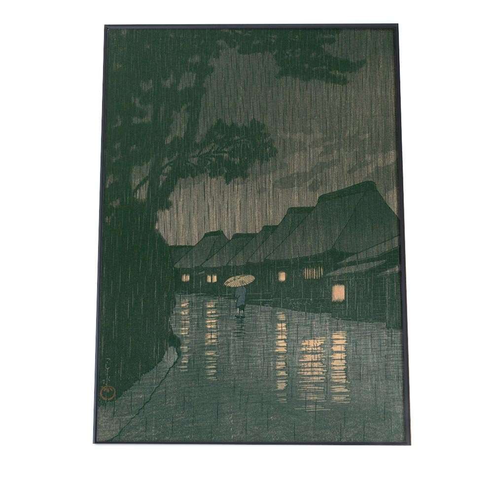 A 約84 x 119 cm bn-poster-161 川瀬巴水 かわせはすい ポスター 33相州前川の雨 複製 名画 デジタルリマスター レトロ絵画 絵師 浮世絵 和 日本 インテリア おしゃれ 縦