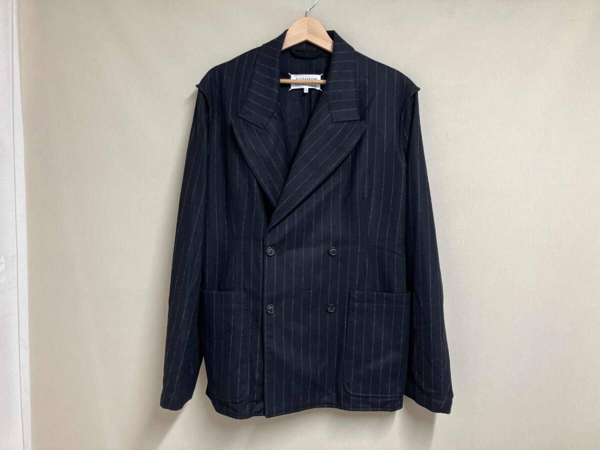 Maison Margiela メゾンマルジェラ ストライプ ダブルブレストジャケット テーラードジャケット S 52940 ダークネイビー 50号