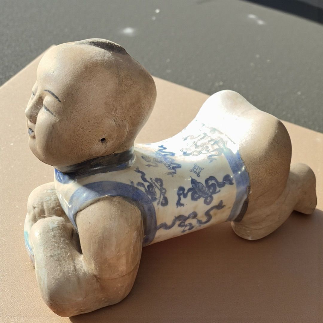 中国美術 枕 中国磁器 青と白 染付 アンティーク 骨董 中国陶磁器枕 明