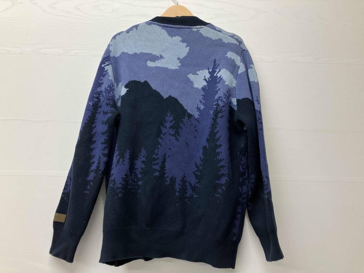 KITH キス ニット カーディガン 厚手 総柄 綿100 コットン レザーパッチ 21-080-060-0005-4-0 ネイビー パープル 冬 モード系 ワイドパンツ