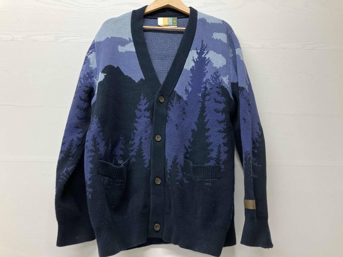 KITH キス ニット カーディガン 厚手 総柄 綿100 コットン レザーパッチ 21-080-060-0005-4-0 ネイビー パープル 冬