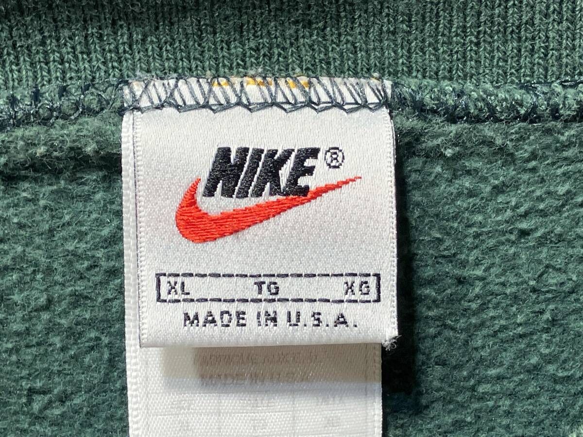 90-00s OLD NIKE ワンポイントロゴ刺繍スウェット サイズXL グリーン 
