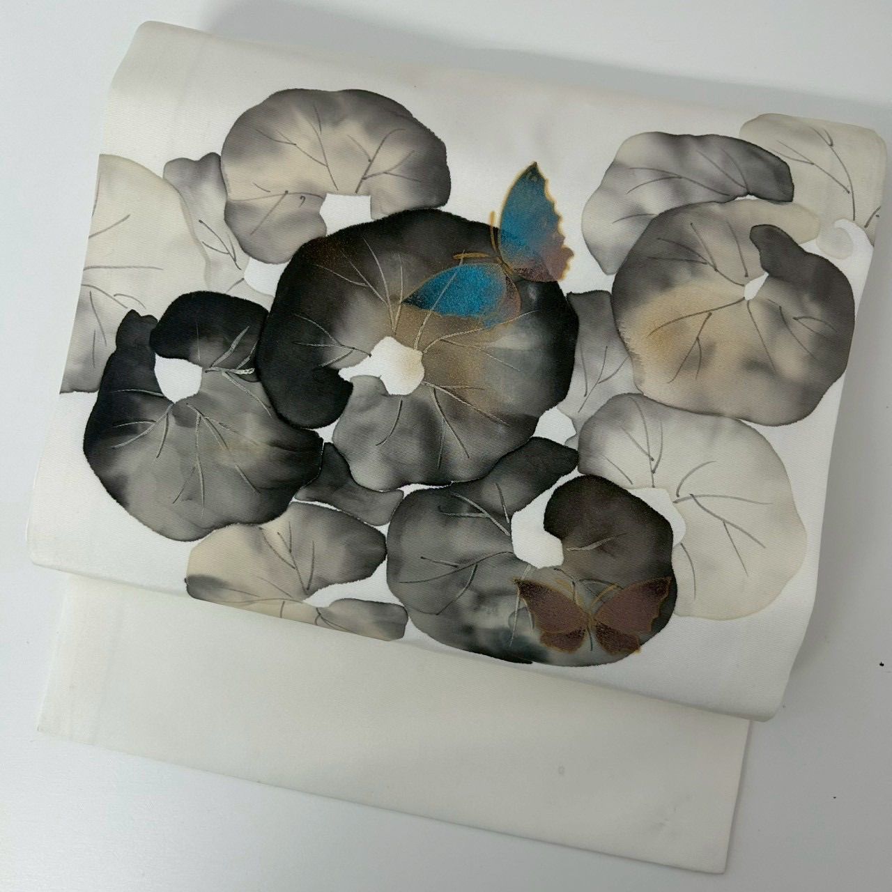 名古屋帯 正絹 塩瀬 金彩 蓮子に蝶 九寸 MA-1847 - メルカリ