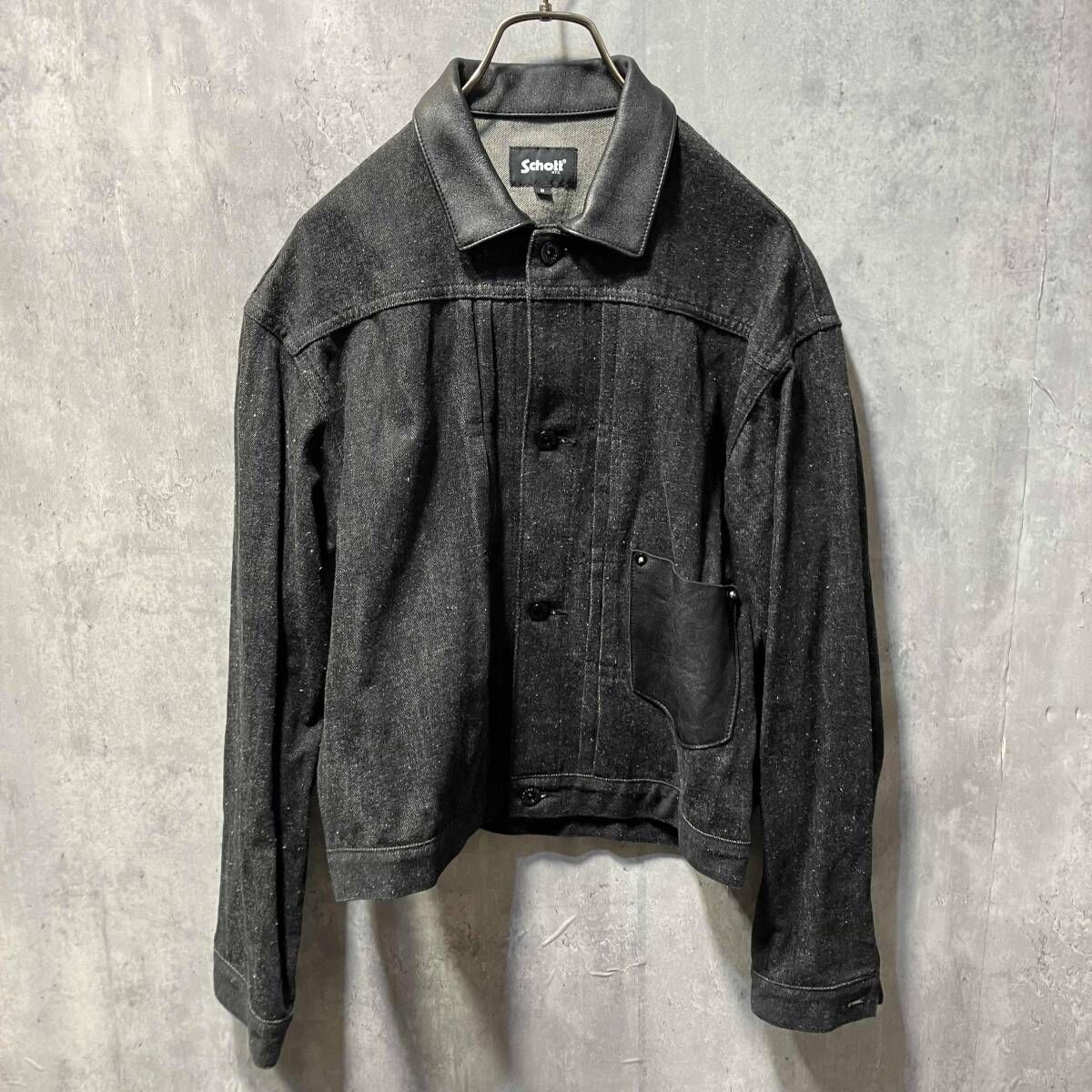 SCHOTT DENIM LEATHER COMBI G JACKET BULKY サイズS ブラック スコット