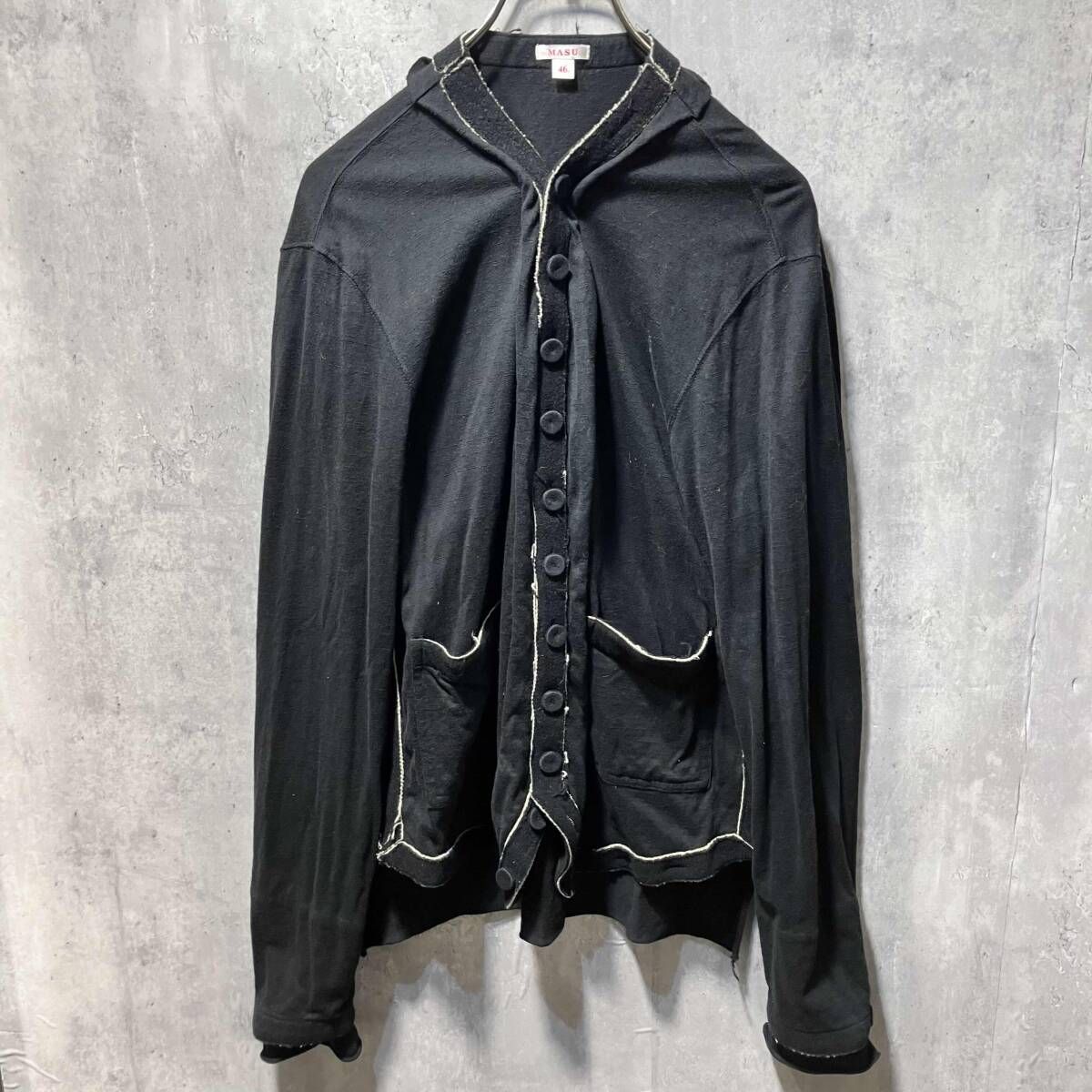 21AW MASU コットンカーディガン 節約 サイズ46 ブラック エムエーエス