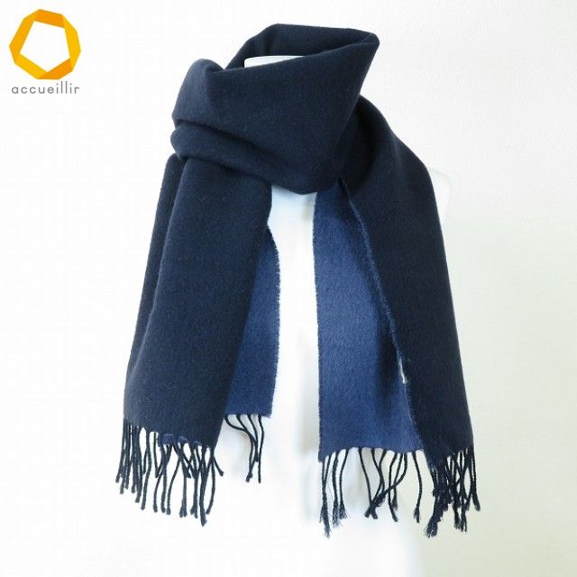 we アニオナ AGNONA マフラー 紺 ブルーグレー 無地 カシミヤ ウール混