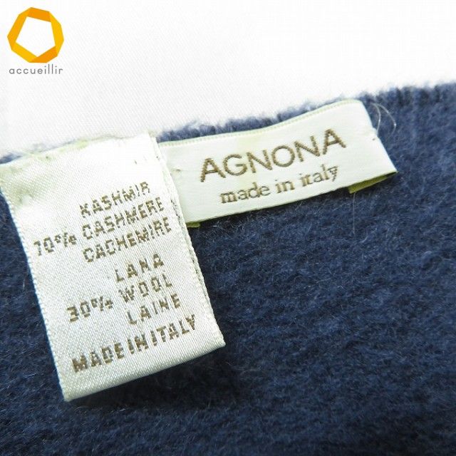 we アニオナ AGNONA マフラー 紺 ブルーグレー 無地 カシミヤ ウール混