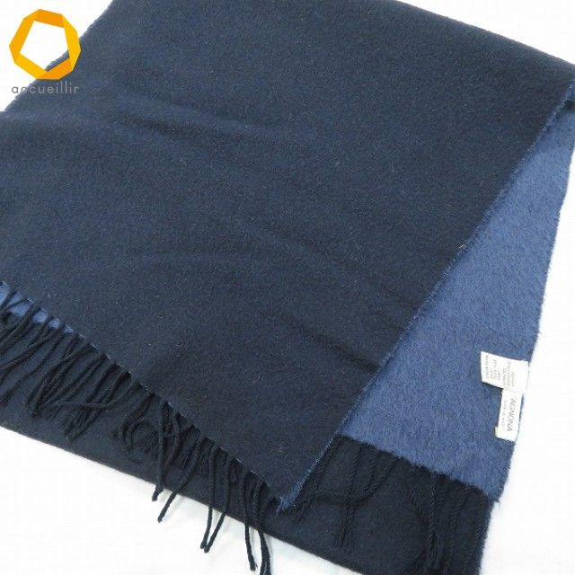 we アニオナ AGNONA マフラー 紺 ブルーグレー 無地 カシミヤ ウール混