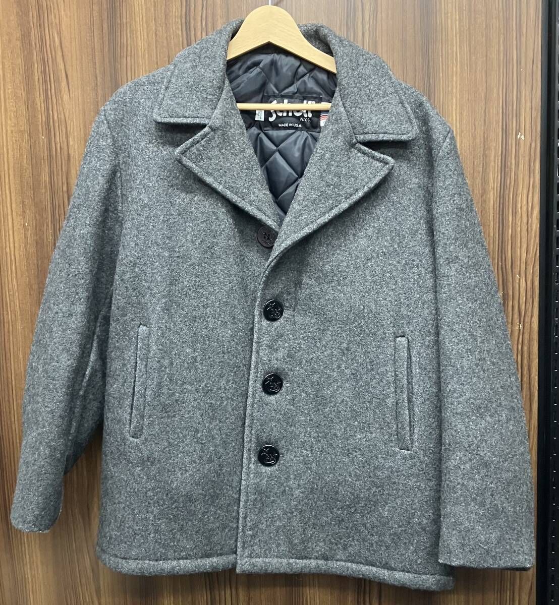 Schott グレー ウール シングル ピーコート 42 USA製 Schott