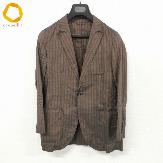 spc アレキサンダーマックイーン ジャケット S 1 B ストライプ 46 茶系 麻混 イタリア製 ハンガー付き メンズ 979402